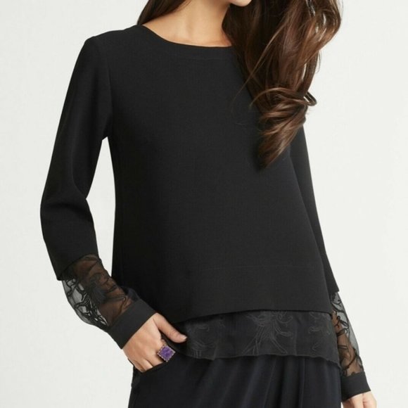 BCBGeneration Tops - Lace Long Sleeve Boxy Twofer Top BCBGeneration